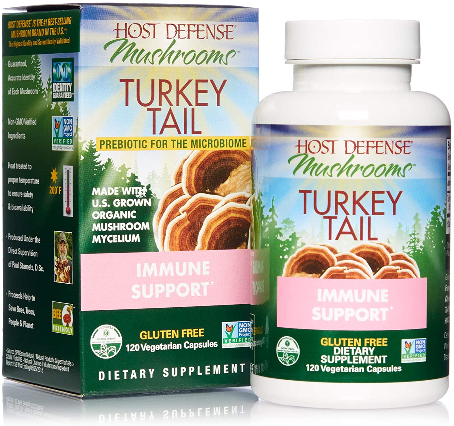 Host Defense Turkey Tail, 120 Capsules, Natural Immune System And Digestive Support, Daily Mushroom Mycelium Supplement, USDA Organic, 60 Servings