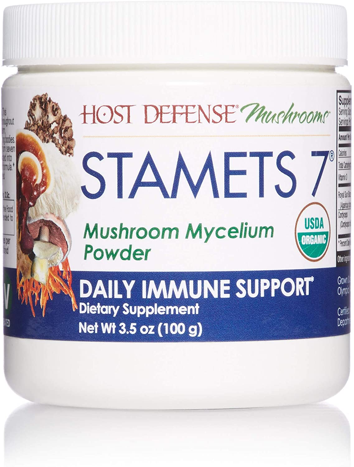 Host Defense Stamets 7 Mushroom Powder, Daily Immune Support, Certified Organic Supplement, 3.5 Oz (66 Servings)