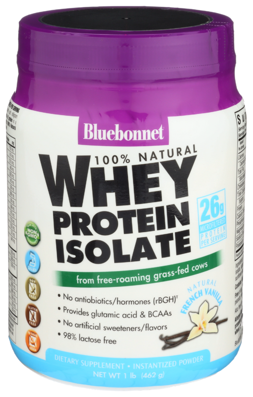 Bluebonnet 100% Natural Whey Protein Isolate Powder, French Vanilla, 1 Lb