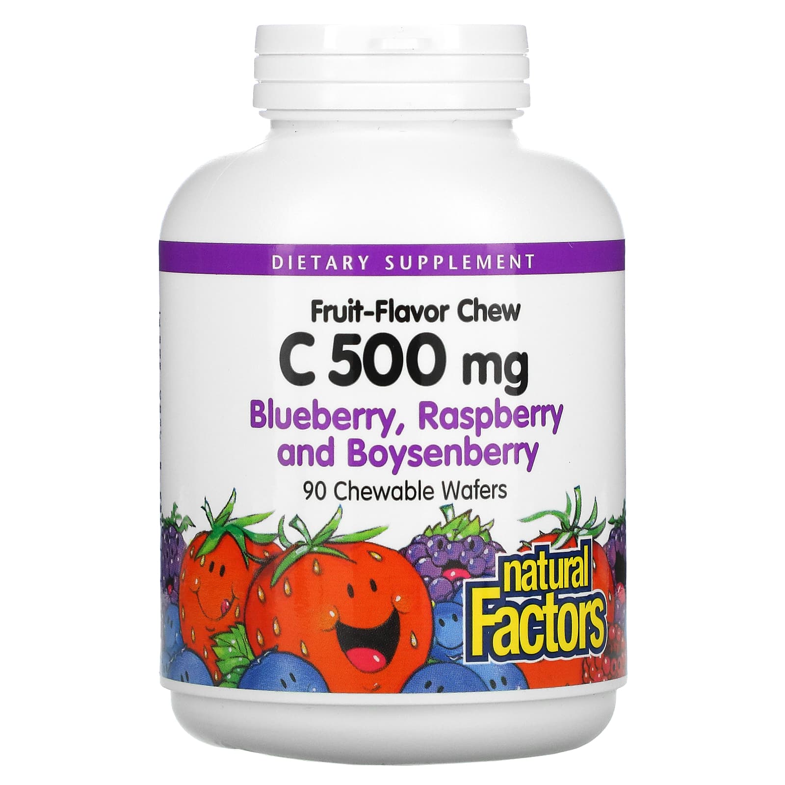 Natural Factors Fruit-Flavor Chew Vitamin C, Blueberry, Raspberry And Boysenberry, 500 Mg, 90 Chewable Wafers