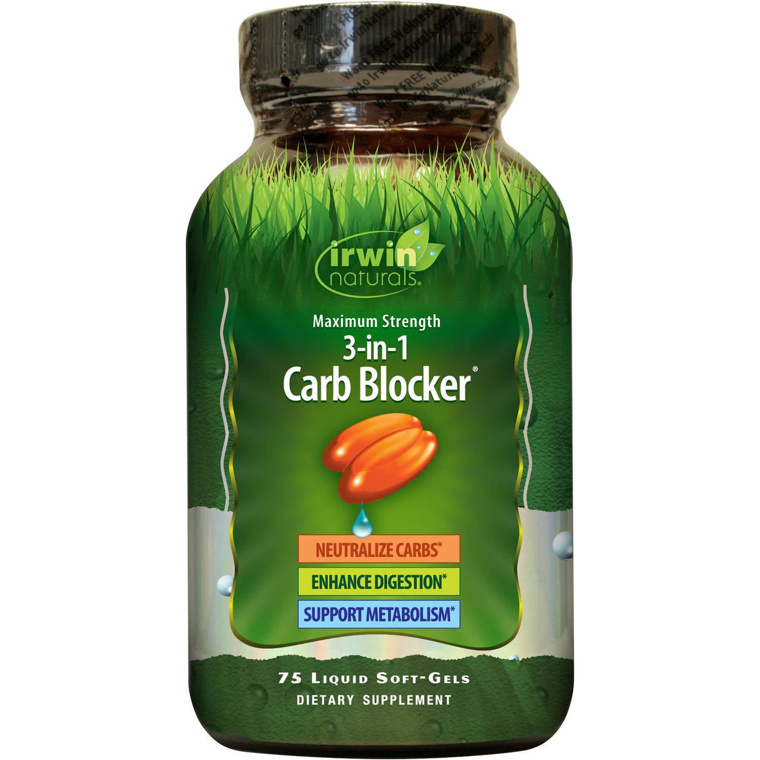 Irwin Naturals Maximum Strength 3-in-1 Carb Blocker Dietary Supplement Liquid Softgels - 75ct