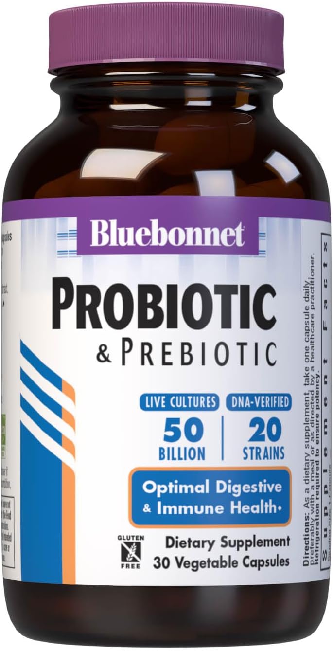 Bluebonnet, PROBIOTIC & PREBIOTIC 50 BILLION CFU 30 Veg Caps – Highland ...