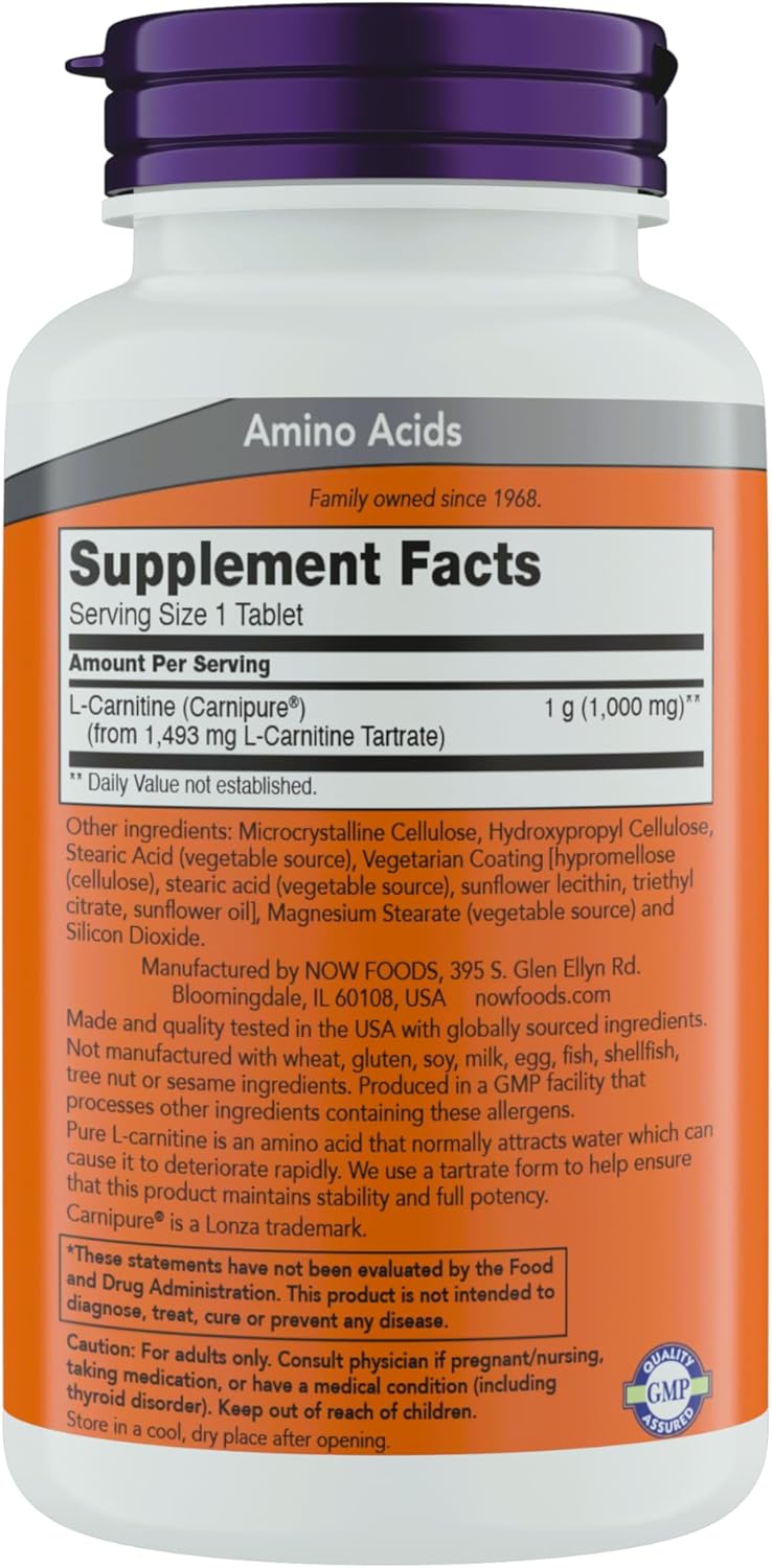 Now L-Carnitine Tartrate 1000mg, 150 Tablets Highland Health Foods Now L-Carnitine Tartrate 1000mg, 150 Tablets Highland Health Foods