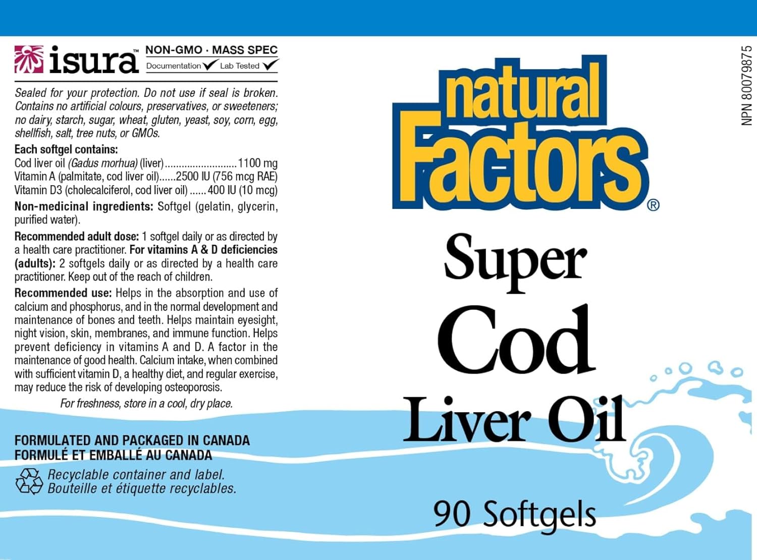 Natural Hec Cod Natural Factors SUPER COD LIVER OIL 1,100 MG W/ VITAMIN D 90 Softgels ...