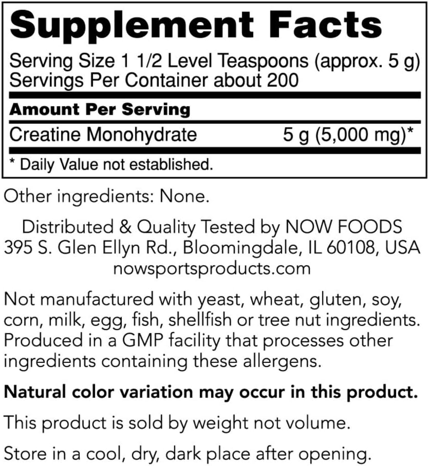 NOW Foods Sports Nutrition, Creatine Monohydrate Powder, Mass Building ...