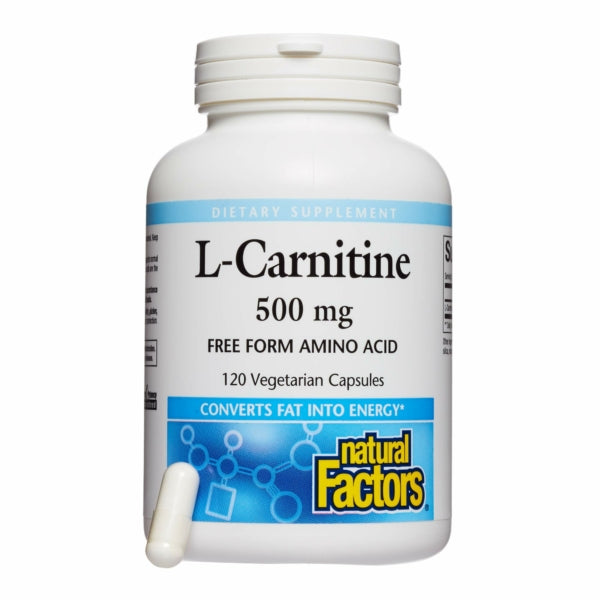 Natural Factors, L-Carnitine 500 mg, Supports Healthy Heart, Liver and Vascular Function and Energy Levels, 120 capsules (120 servings)