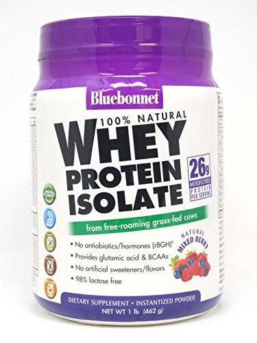 Bluebonnet Nutrition 100% Natural Whey Protein Isolate Powder, Mixed Berry Flavor, 1 Pound
