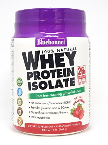 Bluebonnet Nutrition 100% Natural Whey Protein Isolate Powder, Strawberry Flavor, 1 Pound