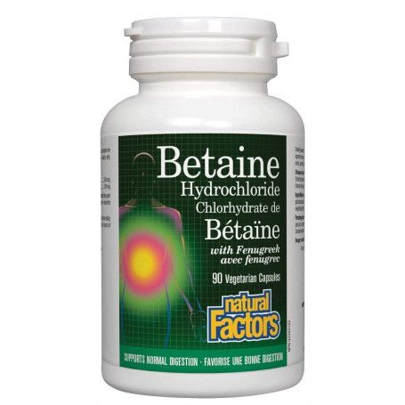 Natural Factors Betaine Hydrochloride With Fenugreek, 500 Mg, 90 Vegetarian Capsules