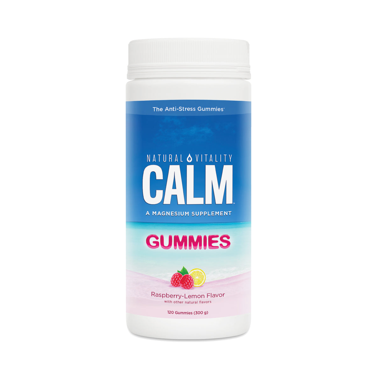 Calm Natural Vitality Magnesium Citrate Dietary Supplement, Anti-Stress Gummies Raspberry Lemon