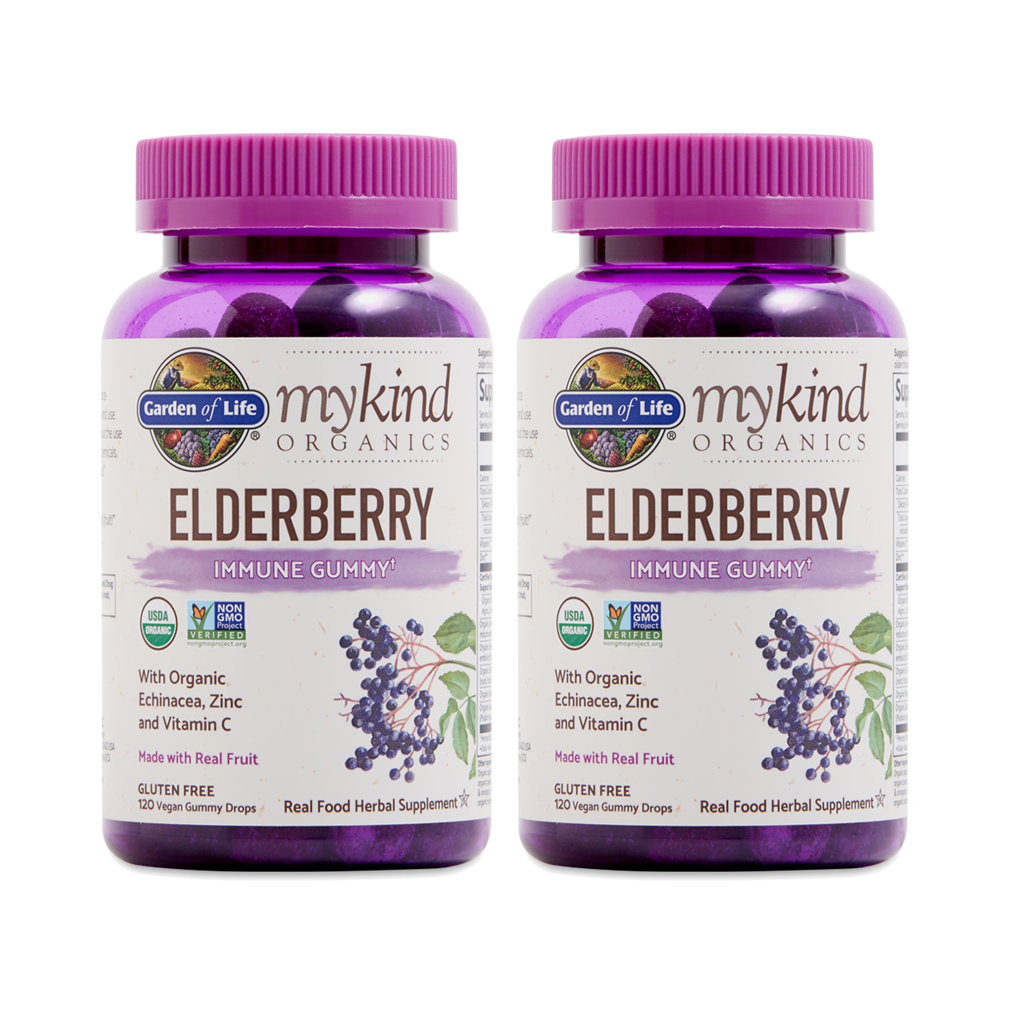 Garden of Life Mykind Organics Elderberry Plant Based Immune Gummy – 120 Real Fruit Gummies For Kids & Adults – Echinacea, Zinc & Vitamin C, No Added Sugar Herbal Supplements