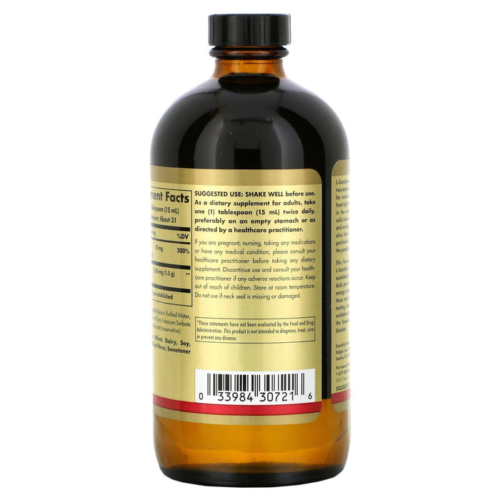 Solgar L-Carnitine 1500 Mg Liquid Natural Lemon Flavor Vegetarian Suitable Not Certified Kosher - 16