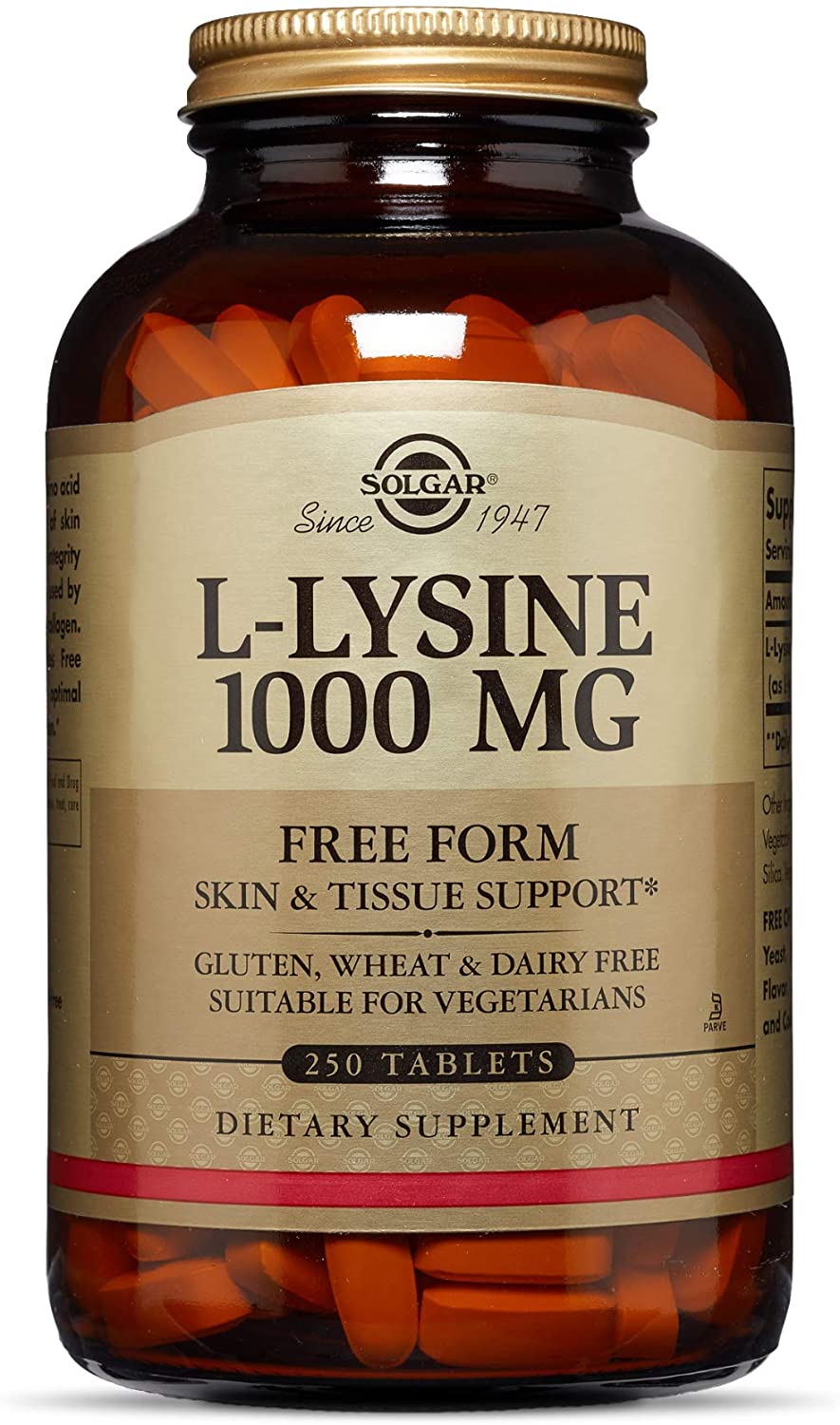 Solgar L-Lysine, Free Form, 1000 Mg, 250 Tablets