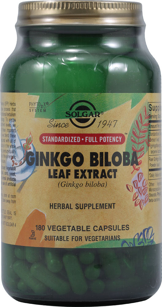 Solgar Ginkgo Biloba Leaf Extract, 180 Vegetable Capsules - Brain