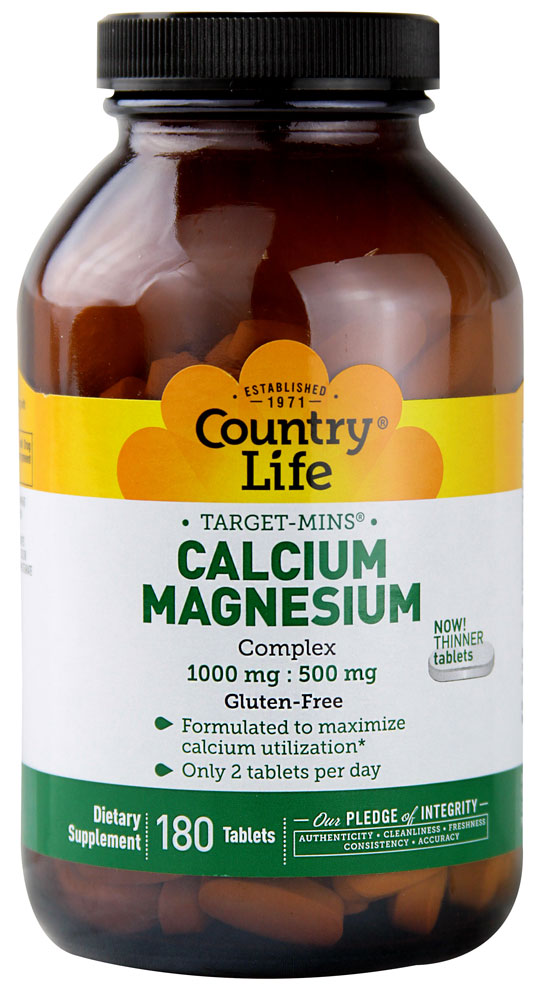 Country Life Gluten Free Calcium-Magnesium Complex, 1000 Mg - 500 Mg, 180 Tablets