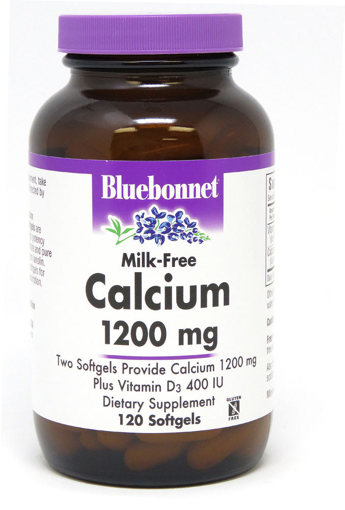 Bluebonnet Nutrition Milk-Free Calcium 1, 200 Mg Plus Vitamin D3 400 IU , Maximum Absorption Strong Healthy Bones & Immune Health Support Supplement, Gluten-Free, Dairy-Free, 120 Softgels