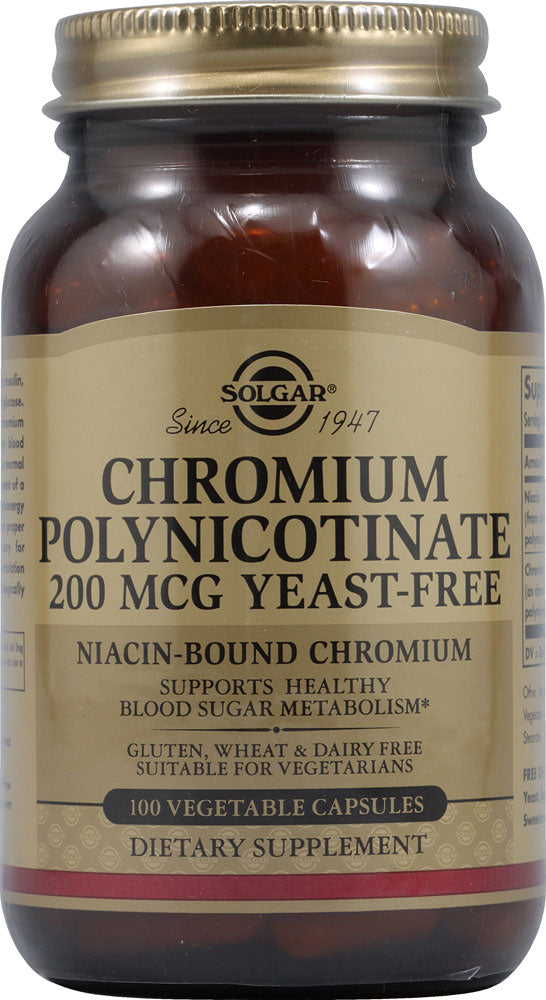 Solgar Chromium Polynicotinate Yeast Free -- 200 Mcg - 100 Vegetable Capsules