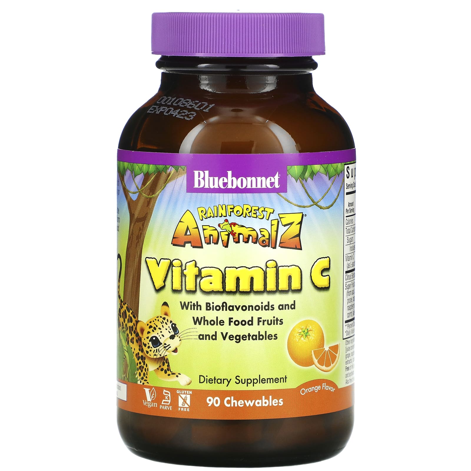 Bluebonnet Super Earth Rainforest Animalz Vitamin C Natural Orange Vegetarian, 90 Tablets
