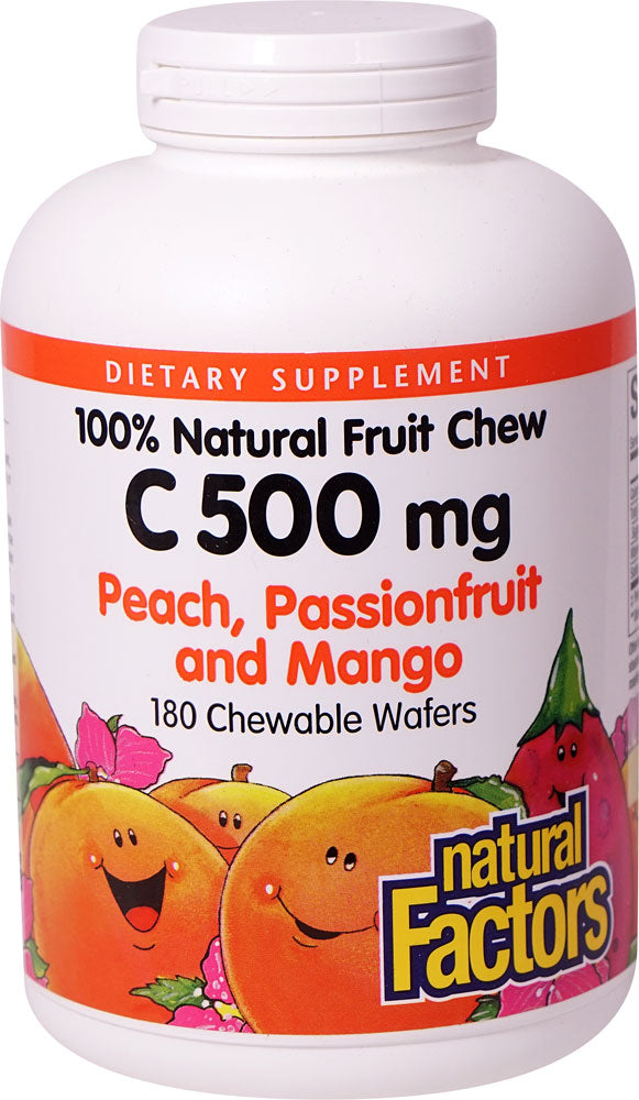 Natural Factors Vitamin C 500 Mg, Mixed Fruit, Passion Fruit/Peach/Mango, 180 Wafers