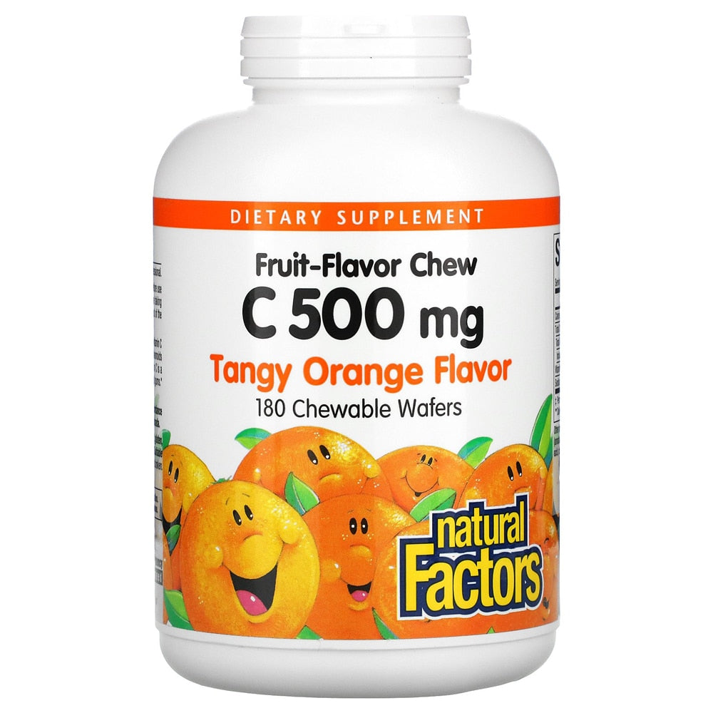 Natural Factors 100% Fruit Chew Vitamin C, Tangy Orange, 500 Mg, 180 Chewable Wafers