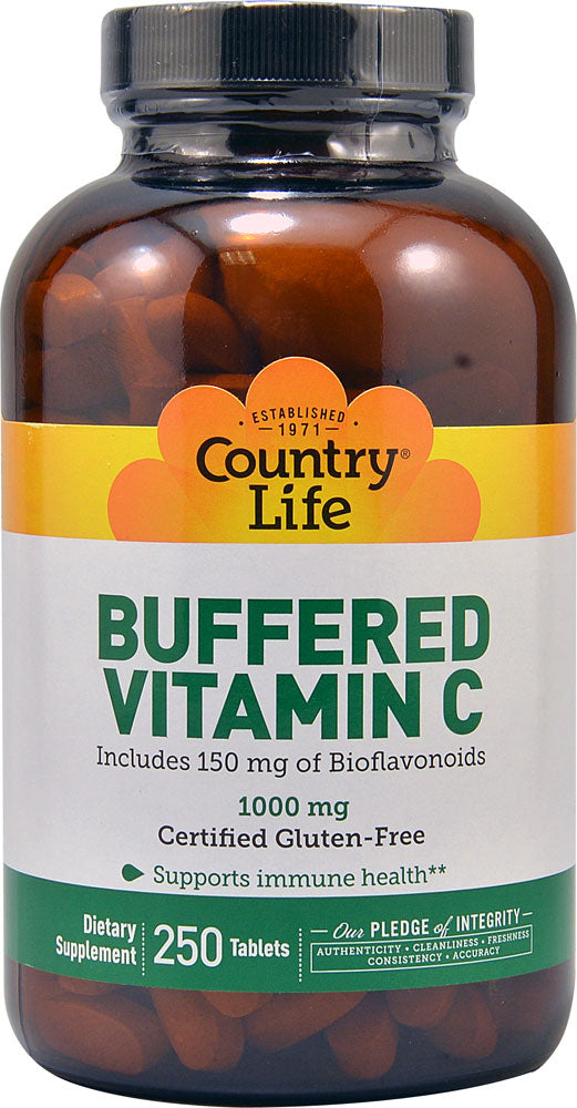 Country Life Vitamin C Buffered With Rose Hips 1000 Mg- Citrus Bio.150 Mg Time Release, 250 Tablets