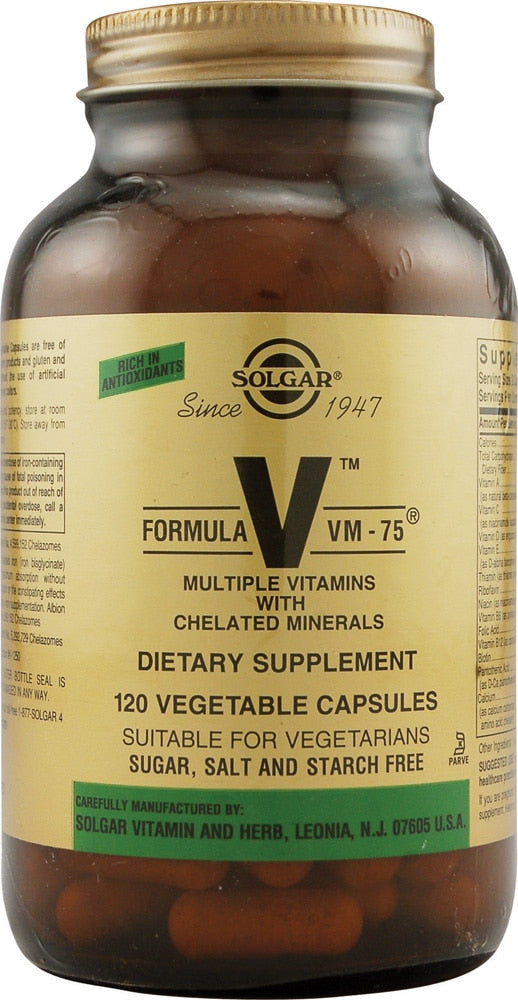 Solgar Formula V, VM-75, Multiple Vitamins With Chelated Minerals, 120 Vegetable Capsules