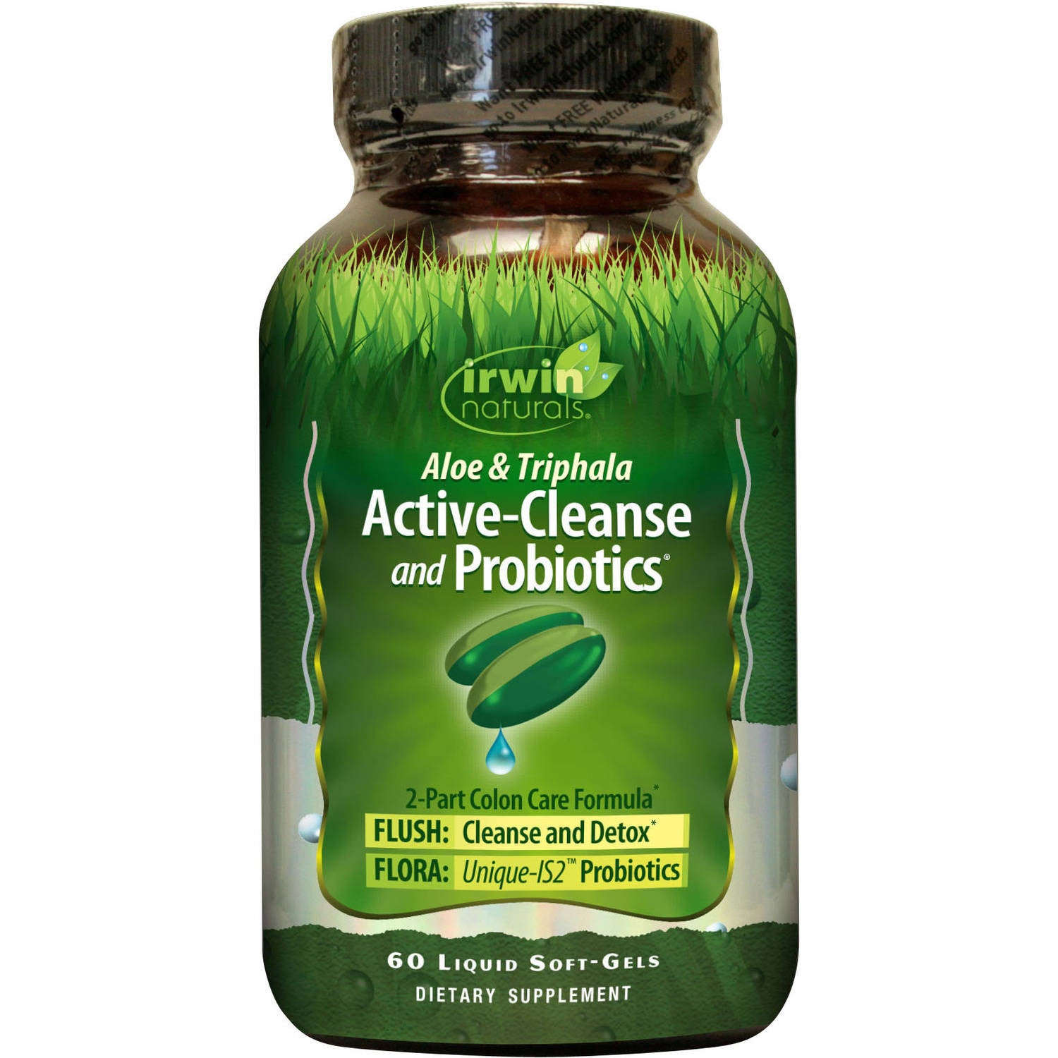 Irwin Naturals Aloe And Triphala Active Cleanse + Probiotics Natural Digestive Support - Gentle, Effective Detox + Elimination 2-Part Colon Care - Nourish + Balance - 60 Liquid Softgels