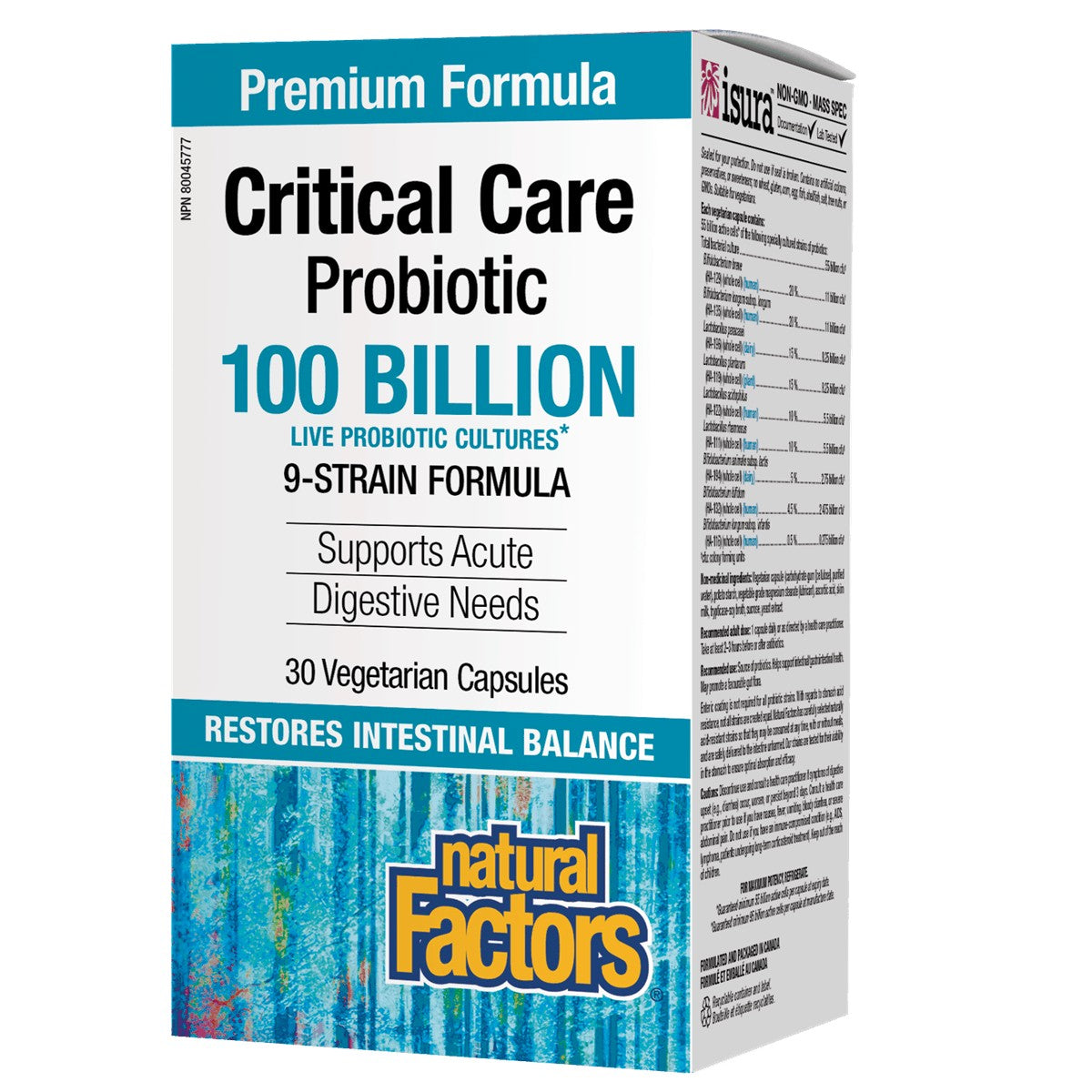Natural Factors Premium Formula Critical Care Probiotic 100 Billion Active Cells 30 Vegetarian Capsules