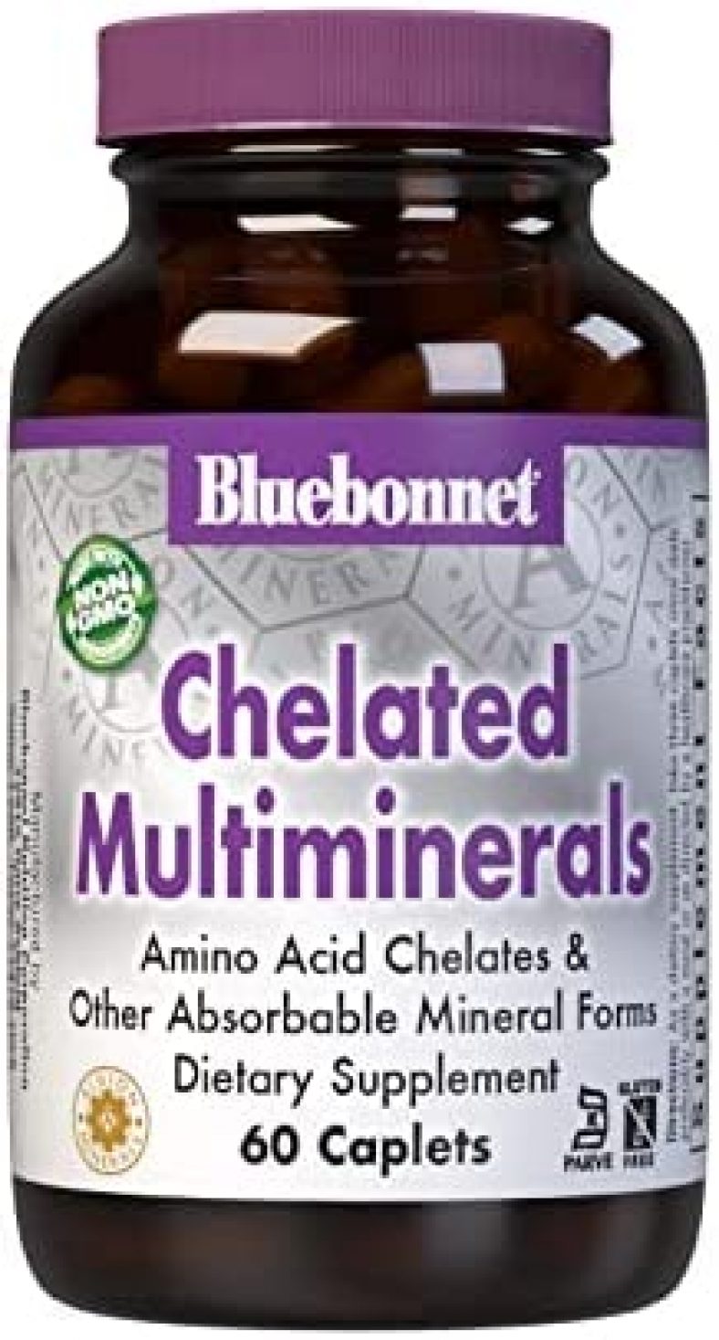 Bluebonnet Diet Excessive Efficiency Chelated Multiminerals, Albion Chelated Minerals, Soy-Free, Gluten-Free, Non-GMO, Kosher Licensed, Dairy-Free, 60 Caplets, 20 Servings