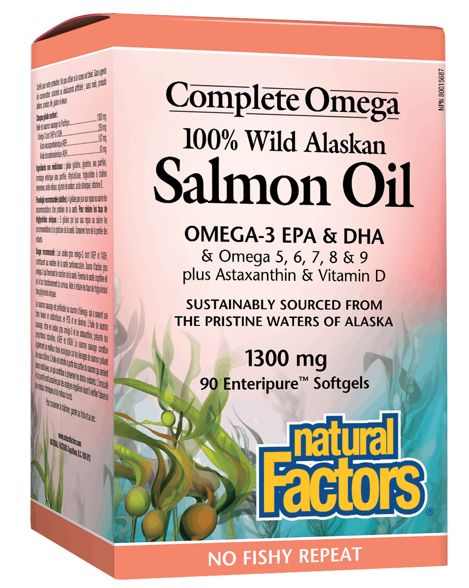 Natural Factors Complete Omega 100% Wild Alaskan Salmon Oil 1, 300 Mg, 90 Softgels