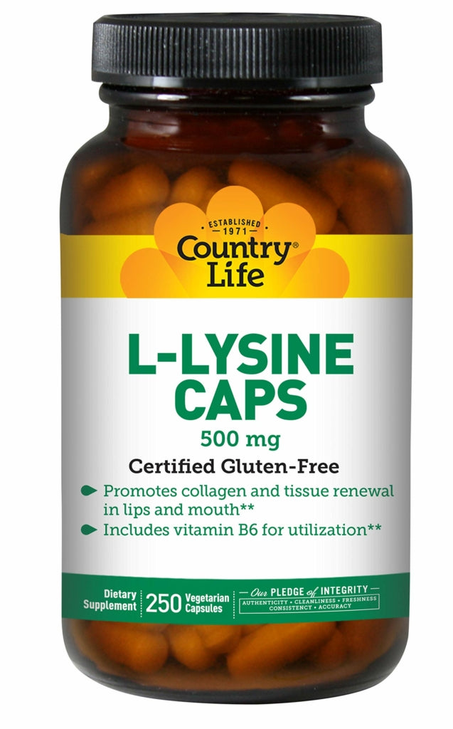 Country Life Gluten Free L-Lysine Caps, 500 Mg, 250 Veggie Caps