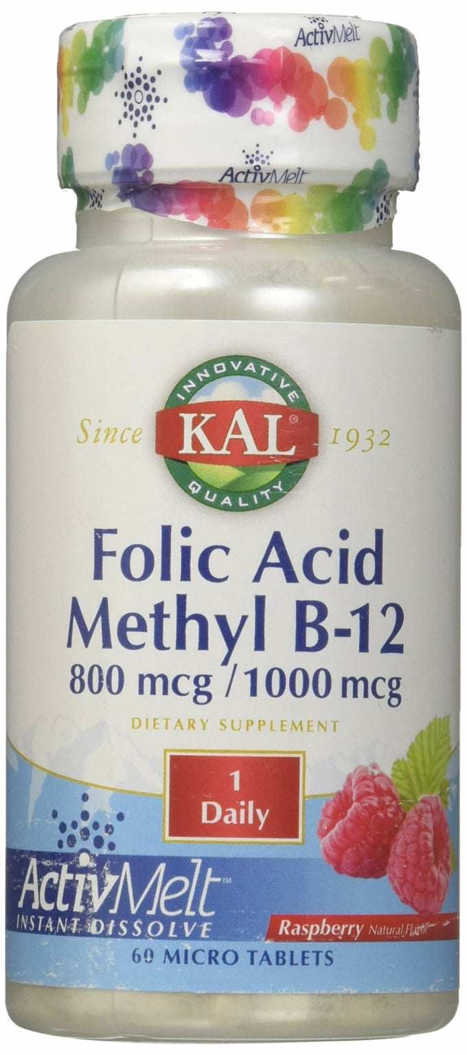 Kal 800 Mcg Folic Acid Methyl B-12 Tablets, Raspberry