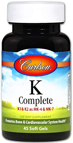 Carlson Labs K Complete, K1 & K2 As MK-4 & MK-7, Promotes Bone & Cardiovascular System Health, 45 Softgels 45 Soft Gels