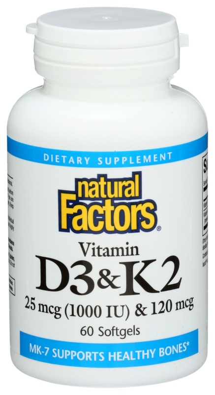 Natural Factors Vitamin D3 & K2 Dietary Supplement, 60 Softgels