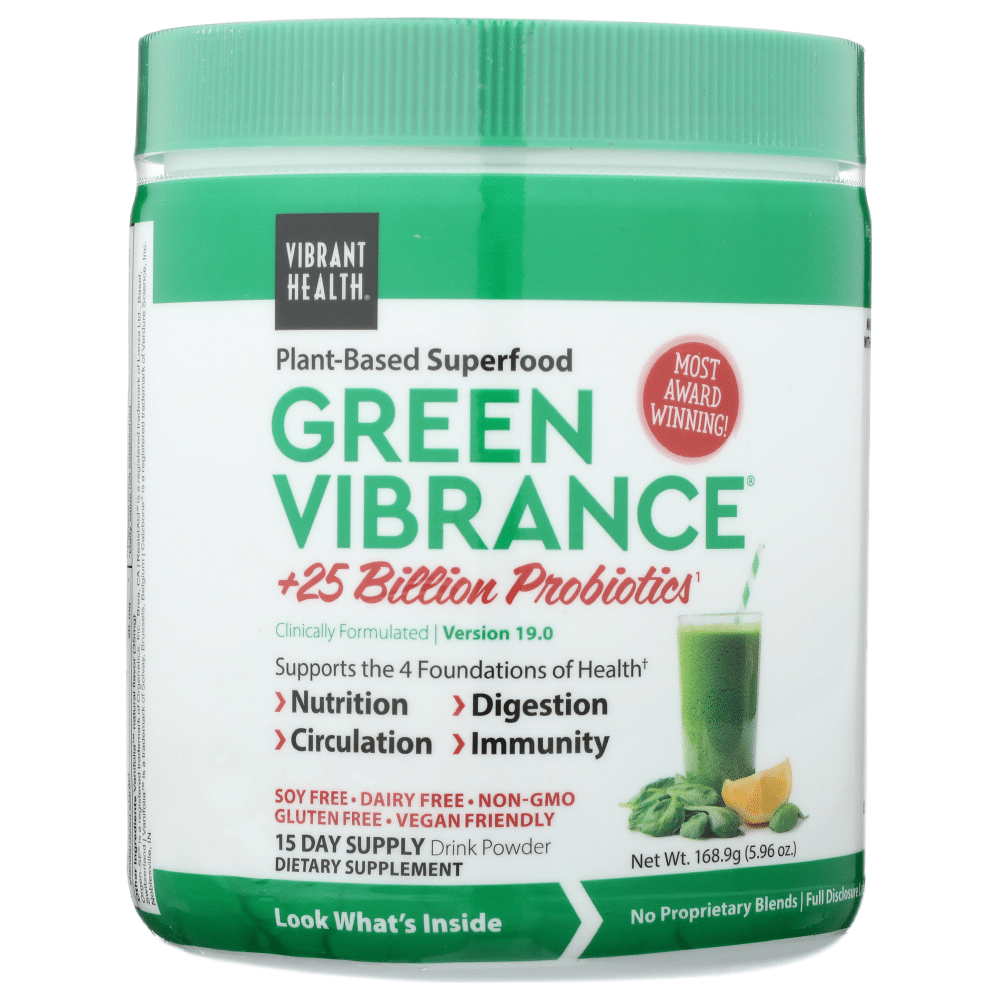 Vibrant Health Green Vibrance Plant Based Superfood 15 Days Drink Powder, 5.96 Ounce