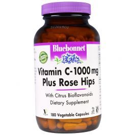 Bluebonnet Nutrition Vitamin C 1000 Mg Plus Rose Hips, 180 Vegetarian Capsules