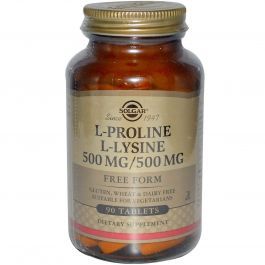 Solgar L-Proline/L-Lysine, Free Form, 500mg/500 Mg, 90 Tablets