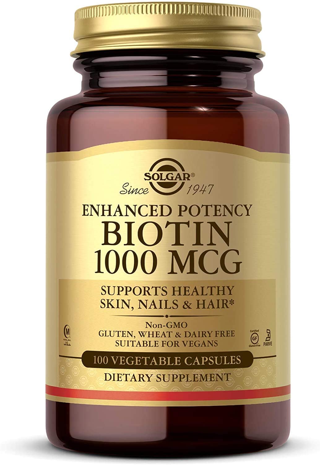 Solgar Enhanced Potency Biotin 1000 Mcg, 100 Vegetable Capsules