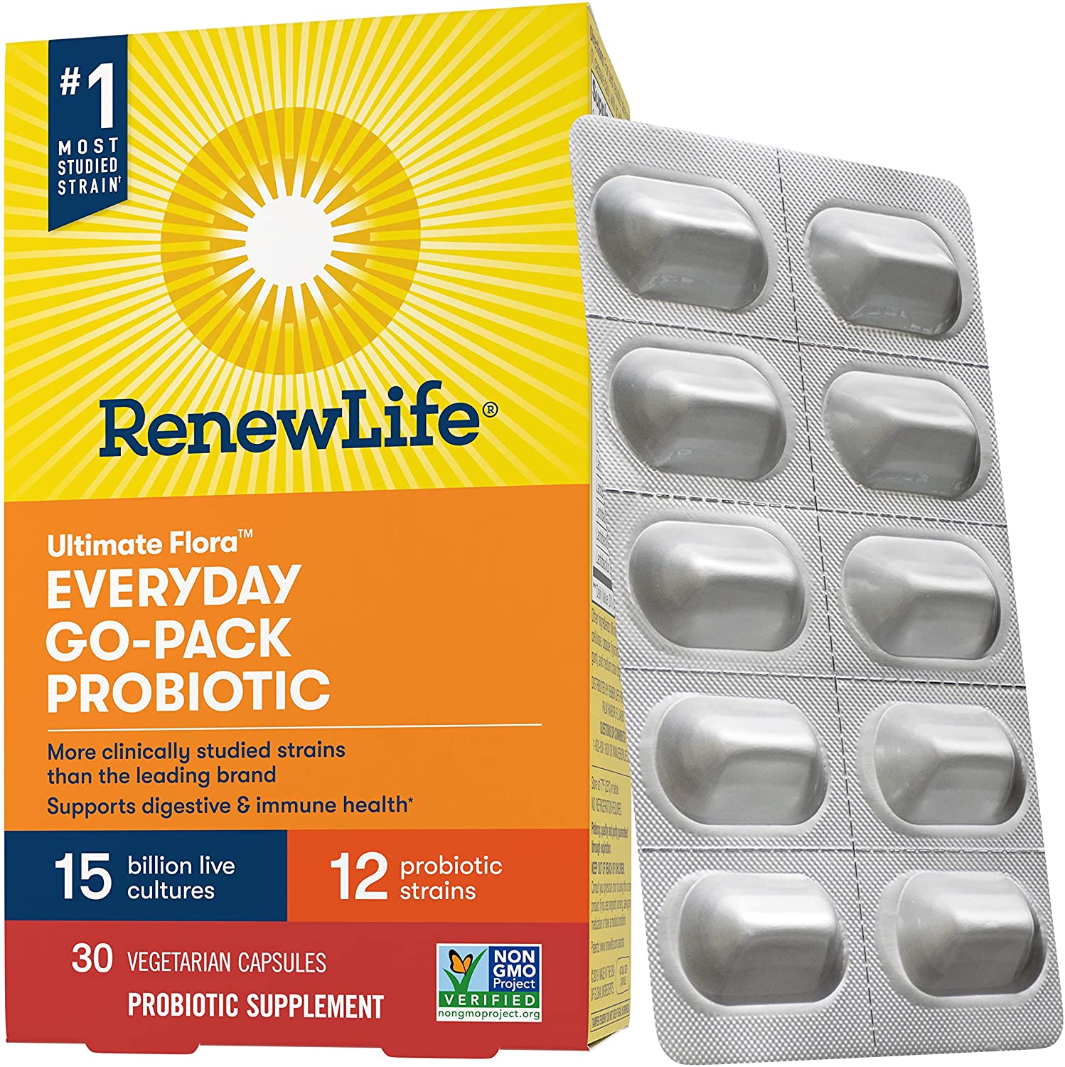 Renew Life Re Ultimate Flora Everyday Go-Pack Probiotic 15 Billion 30 Vegetarian Capsules