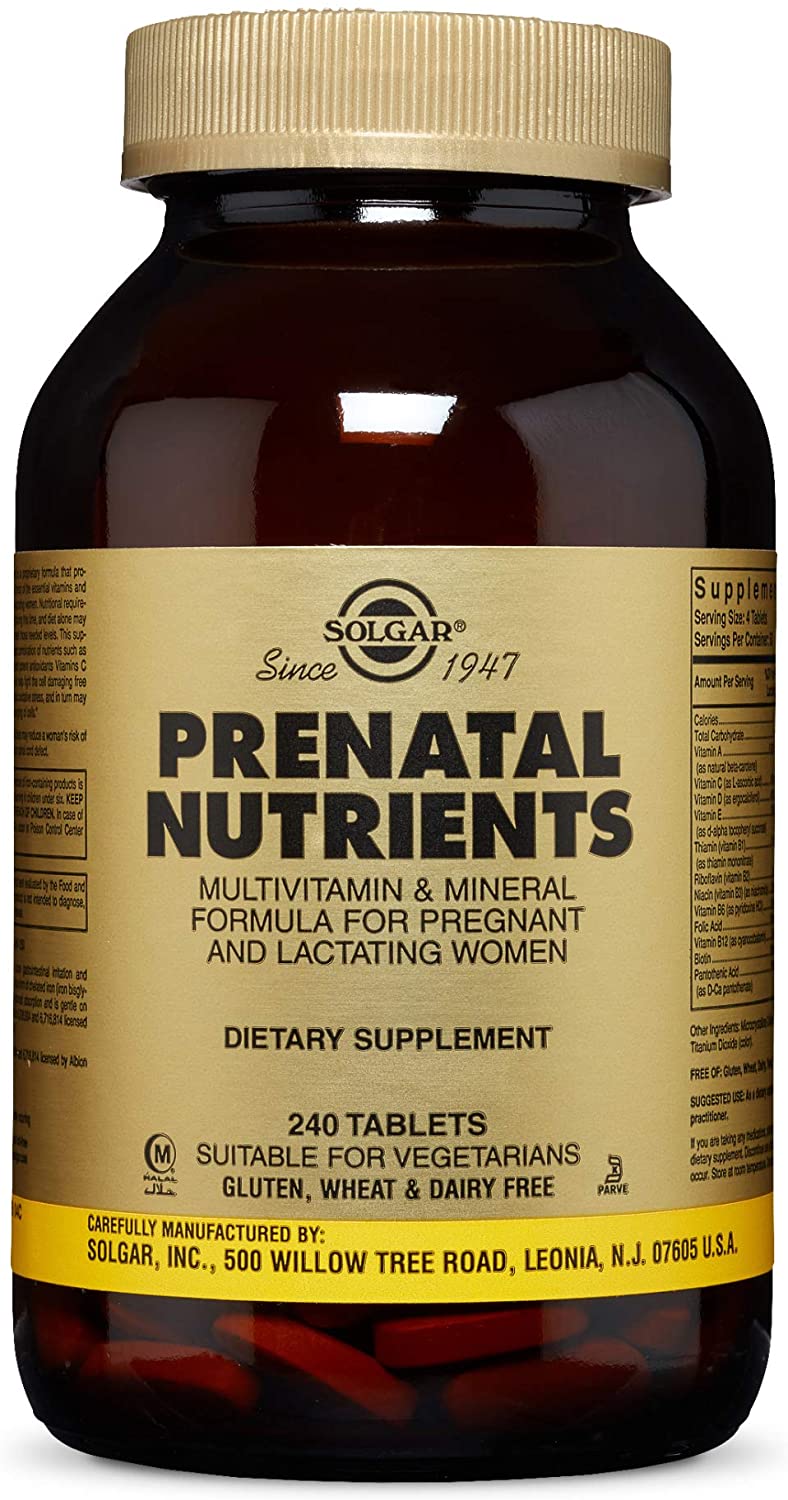 Solgar Prenatal Nutrients, 240 Tablets - Multivitamin & Mineral Formula For Pregnant & Lactating Women - Contains Zinc, Calcium Iron, Folic Acid, Vitamins C & E - Vegan, Gluten Free - 60 Servings