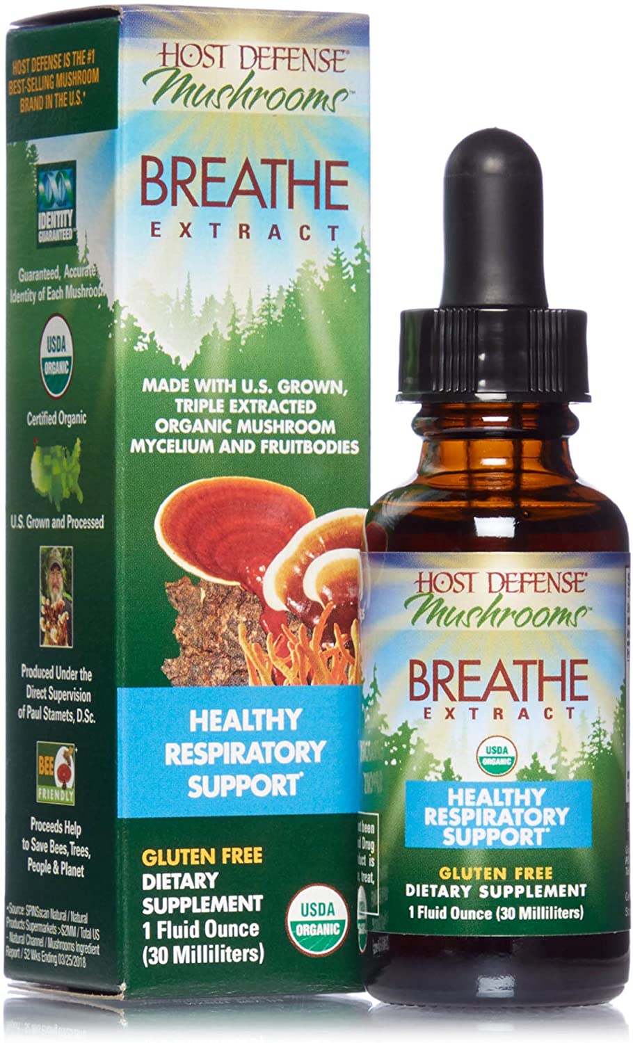 Host Defense Store Breathe Extract Respiratory Support Mushroom Supplement With Cordyceps Reishi And Chaga Vegan Organic 1 Oz -30 Servings