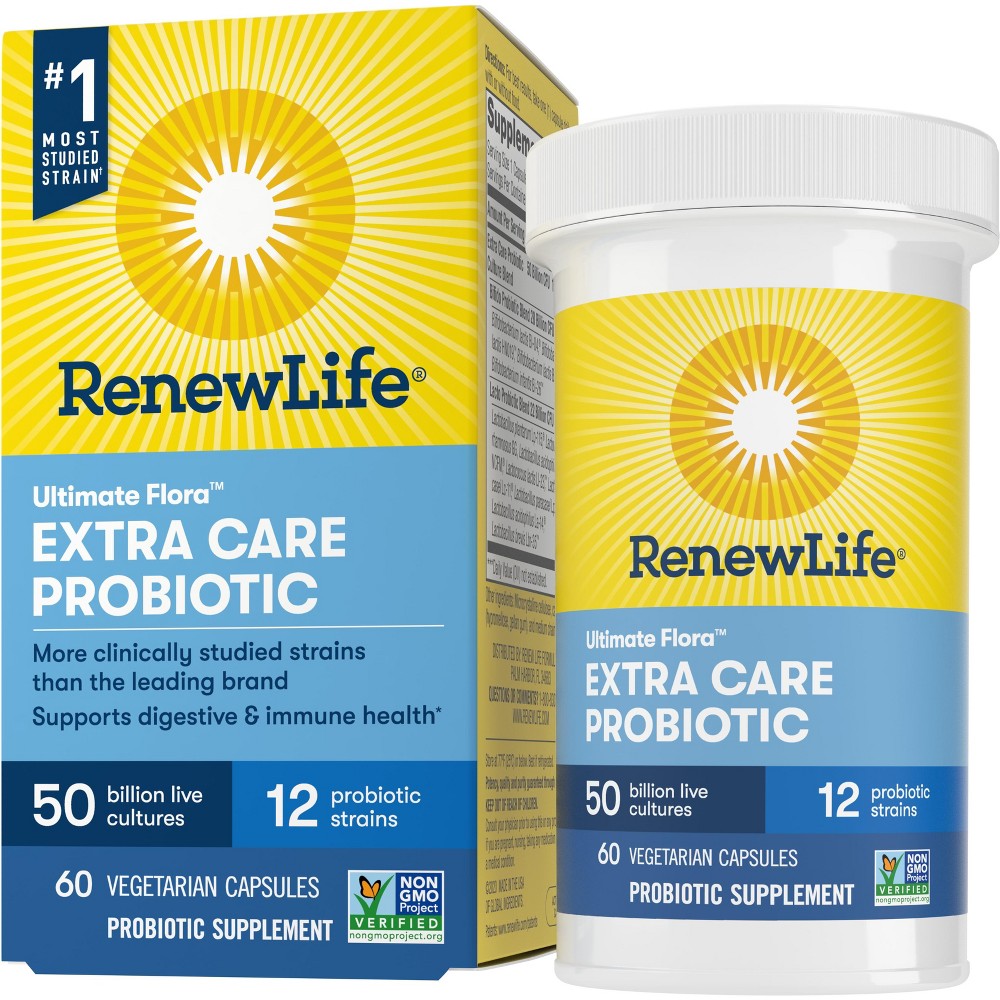 Renew Life Re Ultimate Flora Adult Extra Care Probiotic, 50 Billion CFU, 60 Capsules