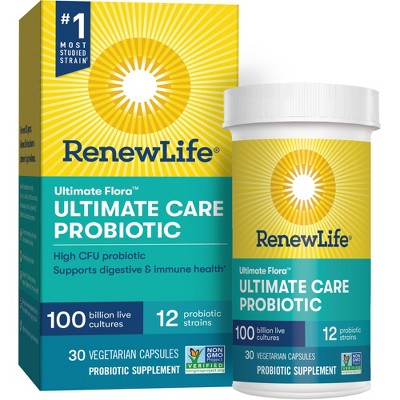 ReNew Life Re Adult Ultimate Care Probiotic, 100 Billion CFU Per Capsule, 12 Strains, Potent Shelf Stable Probiotic; Gluten, Dairy, Soy Free; 30 Capsules