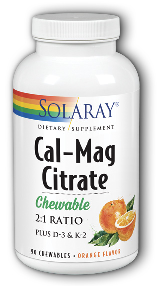 Solaray Cal-Mag Citrate 2:1 Ratio Plus D-3 & K-2 Chewable Orange