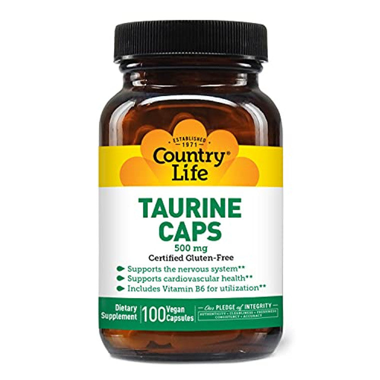 Country Life Gluten Free Taurine Caps, 500 Mg, 100 Veggie Caps