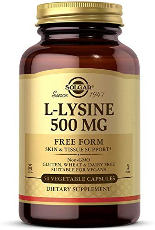 Solgar L-Lysine, Free Form, 500 Mg, 100 Vegetable Capsules