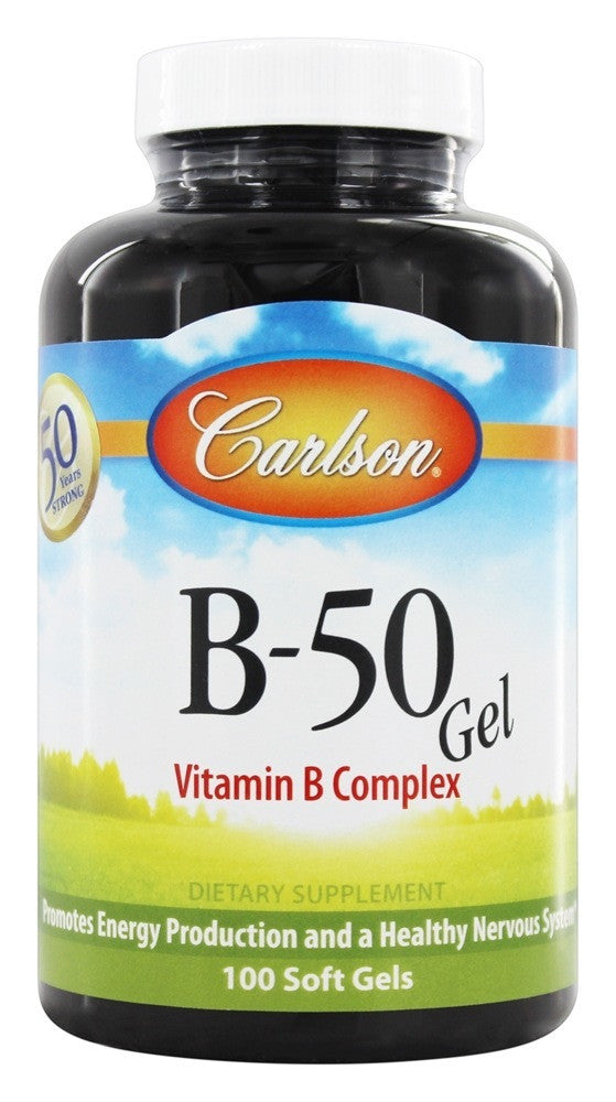 Carlson Labs B-50 Gels Vitamin B Complex Energy Production Cellular Support Optimal Wellness 100 Softgels
