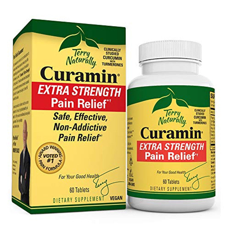 Terry Naturally Curamin Extra Strength - 60 Vegan Tablets - Non-Addictive Pain Relief Supplement With Curcumin From Turmeric, Boswellia & DLPA - Non-GMO, Gluten-Free - 20 Servings
