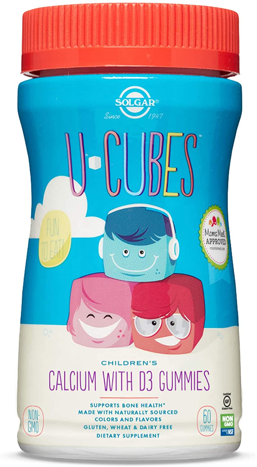 Solgar U-Cubes Children's Calcium With Vitamin D3, 60 Gummies - 3 Flavors, Pink Lemonade, Blueberry & Strawberry - Supports Bone & Teeth Health - Non GMO, Gluten Free, Dairy Free - 30 Servings