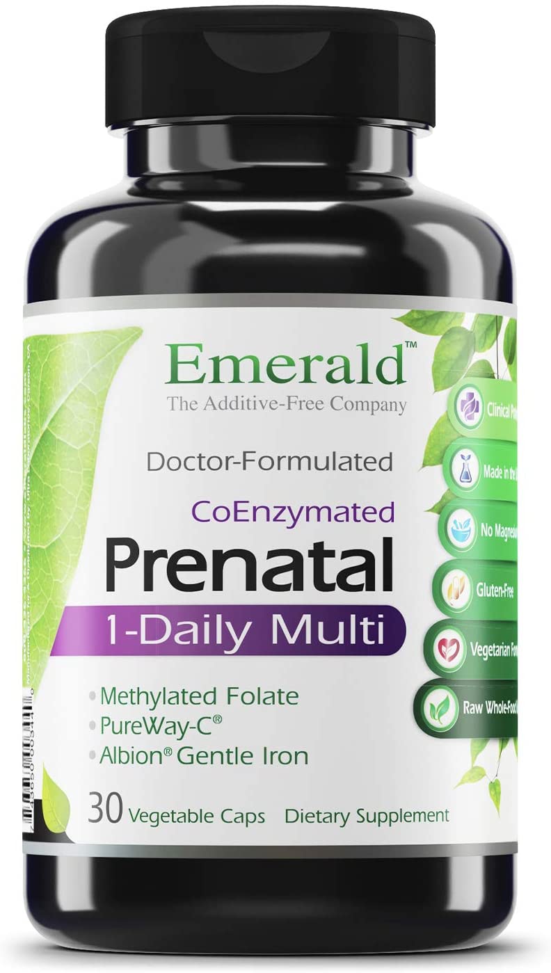 Emerald Labs Prenatal 1-Every Day Multi – With Coenzymated B’s, Further Methylated Folic Acid And Mild Iron For Pregnant Ladies – 30 Vegetable Capsules